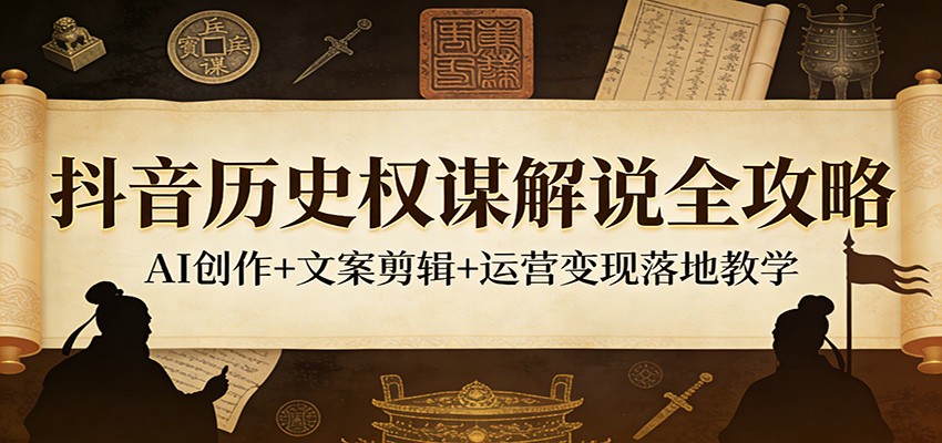 抖音历史权谋解说全攻略：AI创作+文案剪辑+运营变现落地教学-知行阁轻创网-分享网络赚钱项目-全网首发副业项目实操平台-副业创业项目网