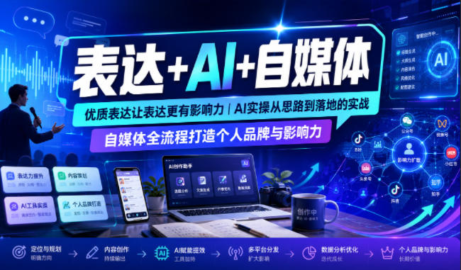 表达+AI+自媒体，优质表达让表达更有影响力|AI实操从思路到落地的实战|自媒体全流程打造个人品牌与影响力-知行阁轻创网-分享网络赚钱项目-全网首发副业项目实操平台-副业创业项目网