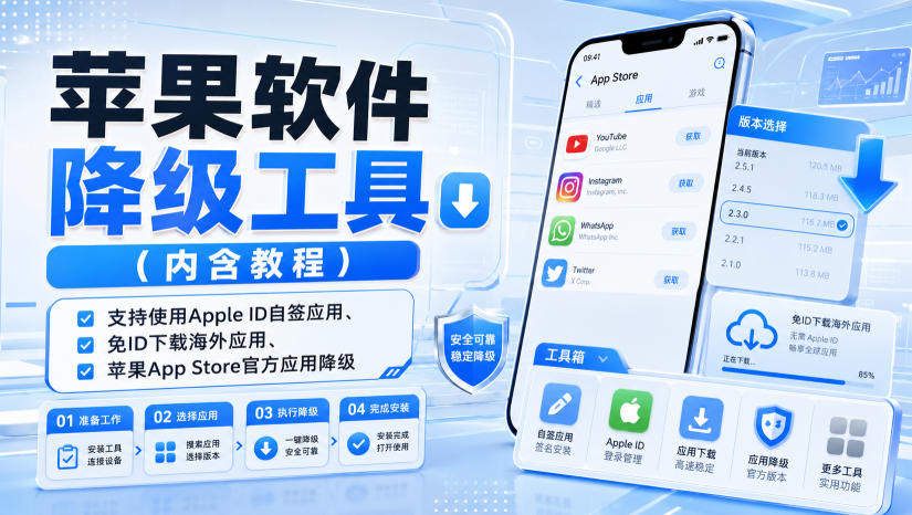苹果软件降级工具（内含教程），支持使用Apple ID自签应用、免ID下载海外应用、苹果App Store官方应用降级等-知行阁轻创网-分享网络赚钱项目-全网首发副业项目实操平台-副业创业项目网