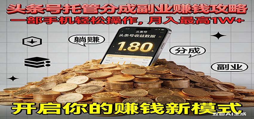 全程托管今日头条，一部手机就可以开干，最高躺赚1W+-知行阁轻创网-分享网络赚钱项目-全网首发副业项目实操平台-副业创业项目网