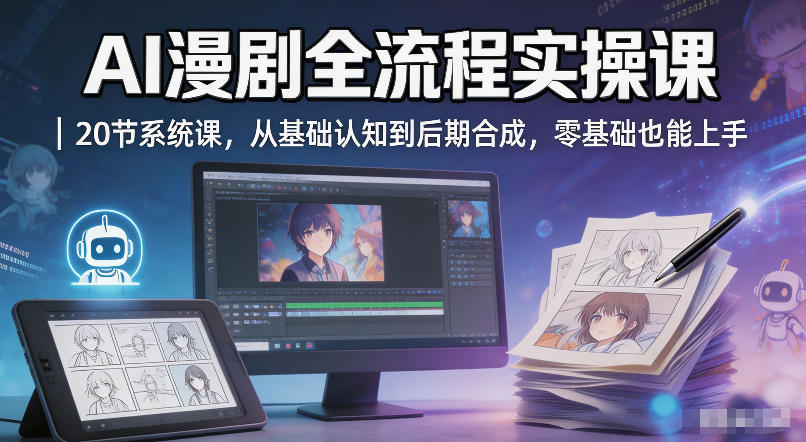 AI漫剧全流程实操课｜20节系统课，从基础认知到后期合成，零基础也能上手-知行阁轻创网-分享网络赚钱项目-全网首发副业项目实操平台-副业创业项目网