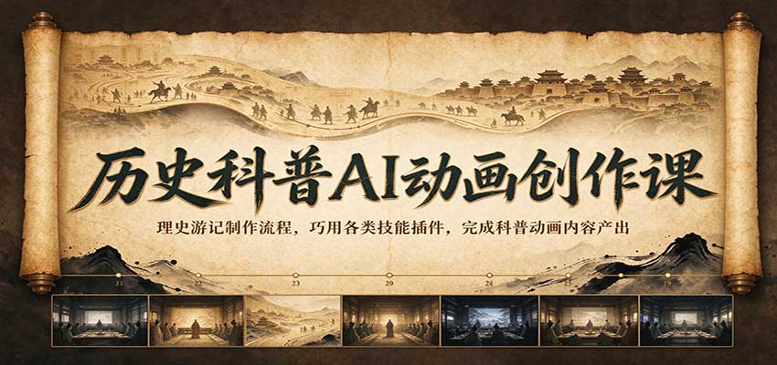 历史科普AI动画创作课：理史游记制作流程，巧用各类技能插件，完成科普动画内容产出-知行阁轻创网-分享网络赚钱项目-全网首发副业项目实操平台-副业创业项目网