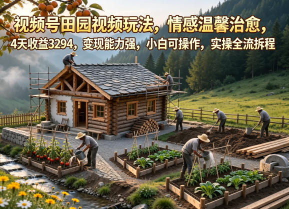 视频号田园视频玩法，情感温馨治愈，4天收益3294，变现能力强，小白可操作，实操全流程拆解-知行阁轻创网-分享网络赚钱项目-全网首发副业项目实操平台-副业创业项目网
