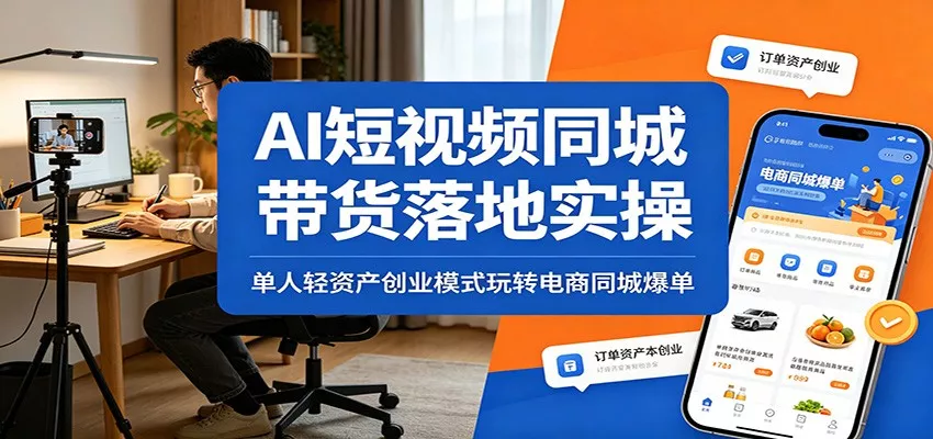 AI短视频同城带货落地实操：单人轻资产创业模式玩转电商同城爆单-知行阁轻创网-分享网络赚钱项目-全网首发副业项目实操平台-副业创业项目网