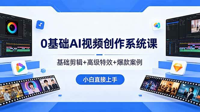 （18354期）0基础AI视频创作系统课，基础剪辑+高级特效+爆款案例，小白直接上手-知行阁轻创网-分享网络赚钱项目-全网首发副业项目实操平台-副业创业项目网