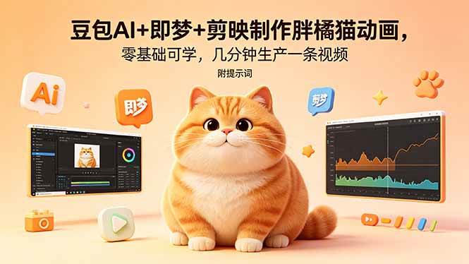 （18431期）豆包AI+即梦+剪映制作胖橘猫动画，零基础可学，几分钟生产一条视频，附提示词-知行阁轻创网-分享网络赚钱项目-全网首发副业项目实操平台-副业创业项目网
