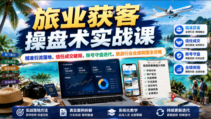 旅业获客操盘术实战课｜精准引流落地、信任成交破局、账号守盘迭代、旅游行业业绩突围全攻略-知行阁轻创网-分享网络赚钱项目-全网首发副业项目实操平台-副业创业项目网