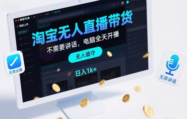 淘宝无人直播带货,不需要出镜,不需要讲话,电脑全天开播,轻松上手,日入1k+【揭秘】-知行阁轻创网-分享网络赚钱项目-全网首发副业项目实操平台-副业创业项目网