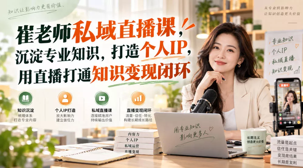 崔老师私域直播课，沉淀专业知识，打造个人IP，用直播打通知识变现闭环-知行阁轻创网-分享网络赚钱项目-全网首发副业项目实操平台-副业创业项目网