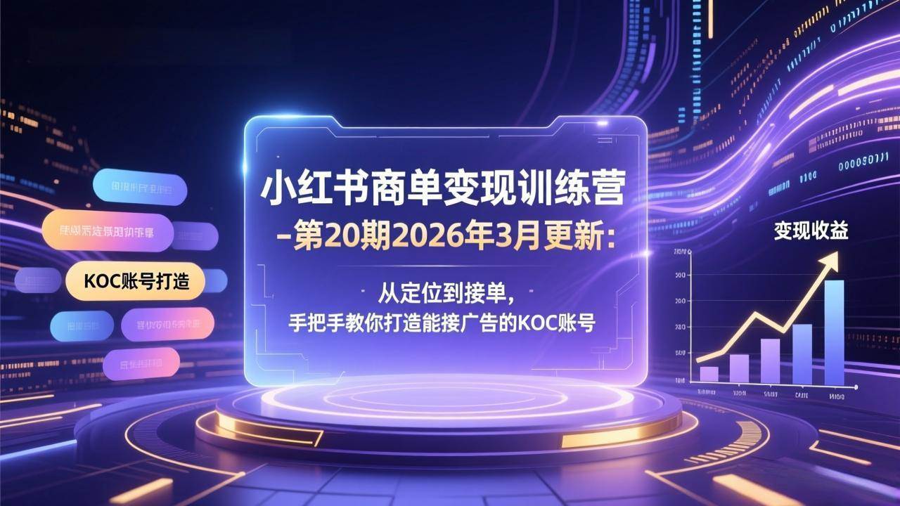 （17590期）小红书商单变现训练营-第20期26年3月更新：从定位到接单，手把手教你打造能接广告的KOC账号-知行阁轻创网-分享网络赚钱项目-全网首发副业项目实操平台-副业创业项目网