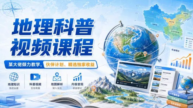 地理科普视频课程，某大佬倾力教学，伙伴计划、精选独家收益-知行阁轻创网-分享网络赚钱项目-全网首发副业项目实操平台-副业创业项目网