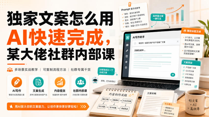 独家文案怎么用AI快速完成，某大佬社群内部课-知行阁轻创网-分享网络赚钱项目-全网首发副业项目实操平台-副业创业项目网