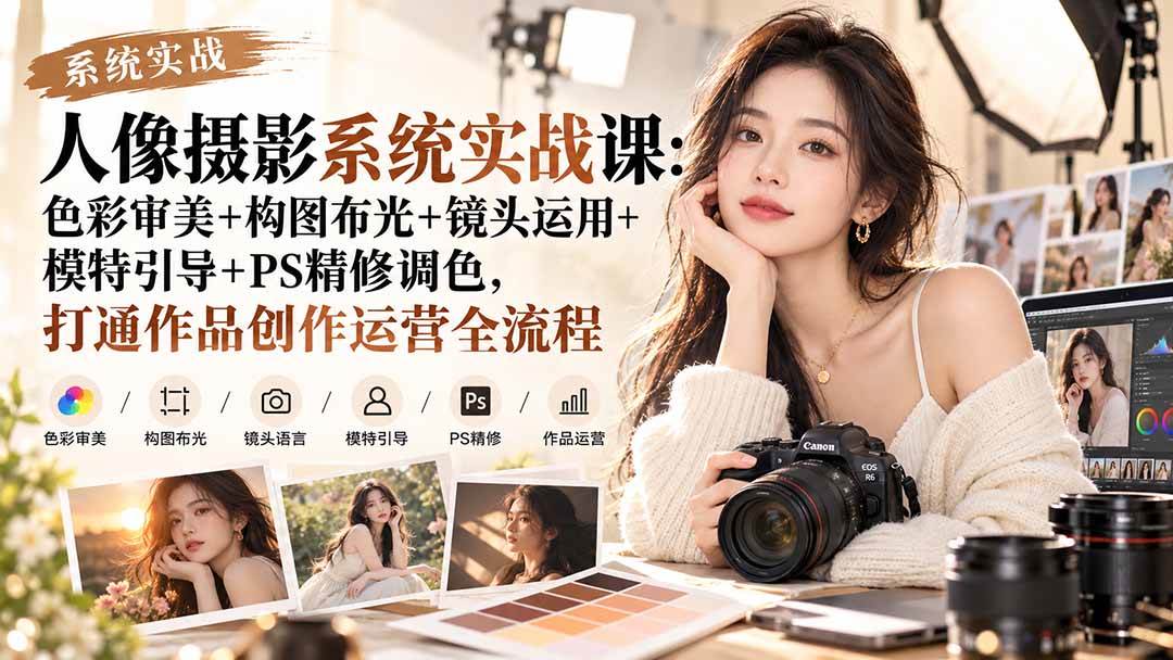 (20623期)【无水印】人像摄影系统实战课:色彩审美+构图布光+镜头运用+模特引导+PS精修调色,打通作品创作运营全流程-知行阁轻创网-分享网络赚钱项目-全网首发副业项目实操平台-副业创业项目网