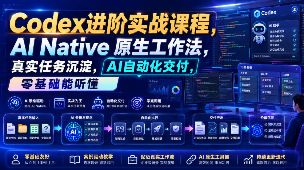 Codex进阶实战课｜AI Native原生工作法，22节真实任务落地，从配置到AI自动化交付全链路教程-知行阁轻创网-分享网络赚钱项目-全网首发副业项目实操平台-副业创业项目网