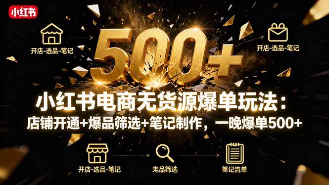 （16256期）小红书电商无货源爆单玩法：店铺开通+爆品筛选+笔记制作，一晚爆单500+-知行阁轻创网-分享网络赚钱项目-全网首发副业项目实操平台-副业创业项目网