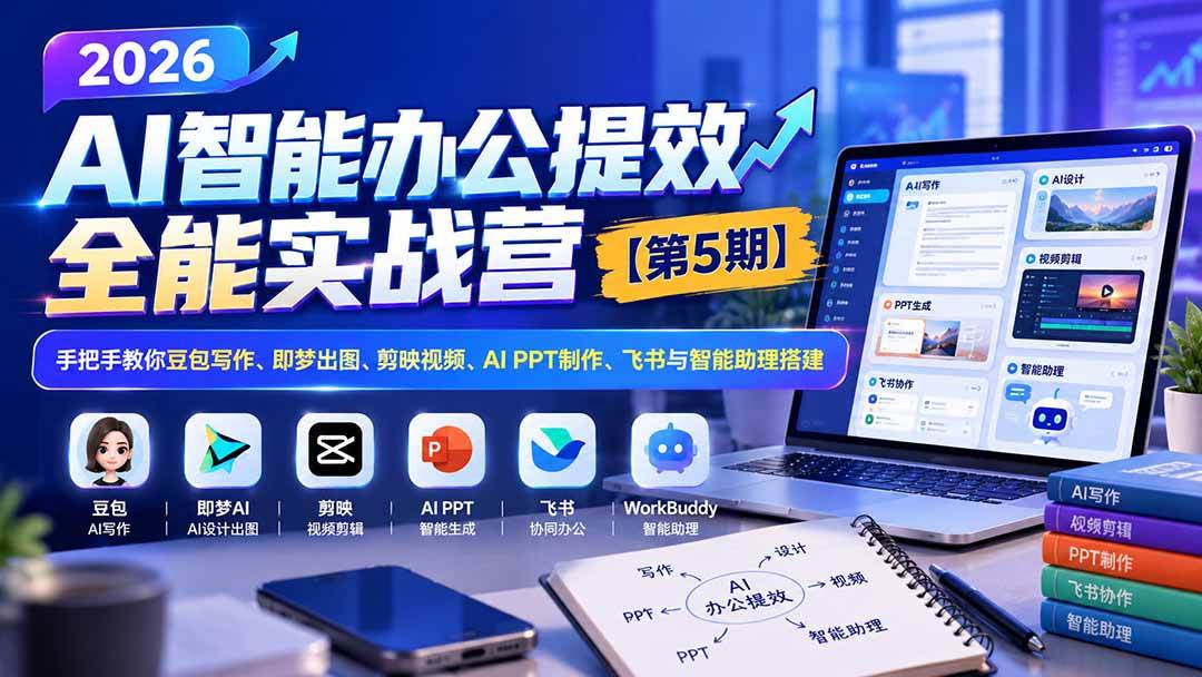 （21026期）2026AI智能办公提效实战营【第5期】-无水印：手把手教你豆包写作+即梦出图+剪映视频+AI PPT制作+飞书与智能助理搭建-知行阁轻创网-分享网络赚钱项目-全网首发副业项目实操平台-副业创业项目网