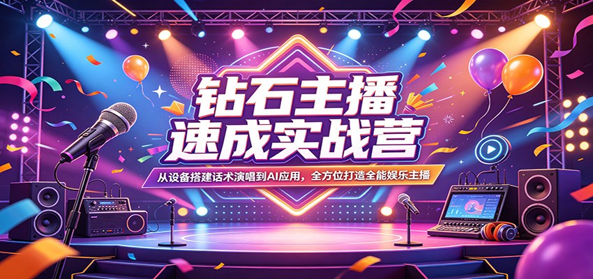 钻石主播速成实战营：从设备搭建话术演唱到AI应用，全方位打造全能娱乐主播-知行阁轻创网-分享网络赚钱项目-全网首发副业项目实操平台-副业创业项目网