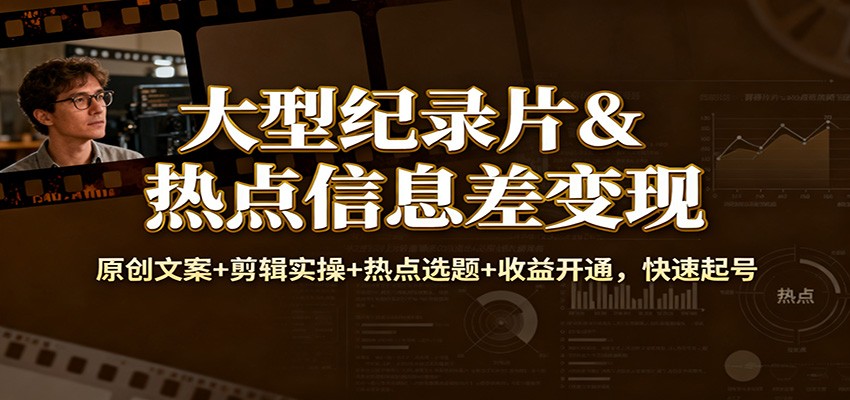 大型纪录片&热点信息差变现：原创文案+剪辑实操+热点选题+收益开通，快速起号-知行阁轻创网-分享网络赚钱项目-全网首发副业项目实操平台-副业创业项目网