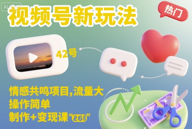 视频号新玩法，情感共鸣项目，流量大，操作简单，制作+变现课-知行阁轻创网-分享网络赚钱项目-全网首发副业项目实操平台-副业创业项目网