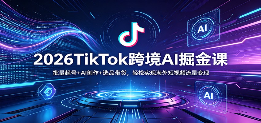 2026TikTok跨境AI掘金课：批量起号+AI创作+选品带货，轻松实现海外短视频流量变现-知行阁轻创网-分享网络赚钱项目-全网首发副业项目实操平台-副业创业项目网