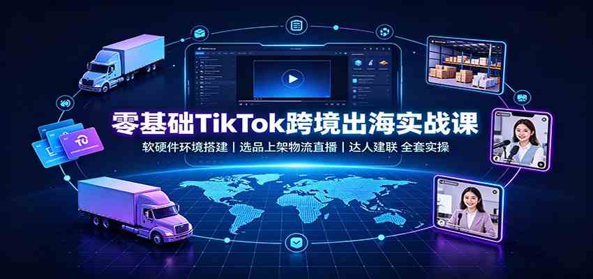 零基础TikTok跨境出海实战课：软硬件环境搭建，选品上架物流直播，达人建联全套实操-知行阁轻创网-分享网络赚钱项目-全网首发副业项目实操平台-副业创业项目网