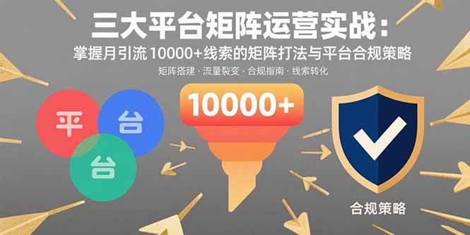 （15841期）三大平台矩阵运营实战：掌握月引流10000+线索的矩阵打法与平台合规策略-知行阁轻创网-分享网络赚钱项目-全网首发副业项目实操平台-副业创业项目网