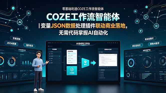 （19243期）零基础吃透COZE工作流智能体｜变量JSON数据处理插件联动商业落地，无需代码掌握AI自动化-知行阁轻创网-分享网络赚钱项目-全网首发副业项目实操平台-副业创业项目网