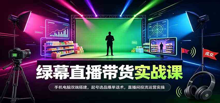 绿幕直播带货实战课:手机电脑双端搭建,起号选品爆单话术,直播间投流运营实操-知行阁轻创网-分享网络赚钱项目-全网首发副业项目实操平台-副业创业项目网