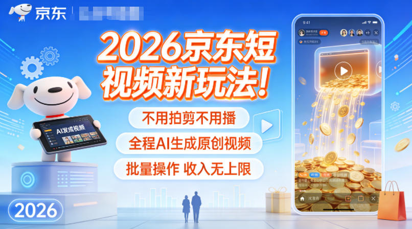 2026京东短视频新玩法！不用拍剪不用播，全程AI生成原创视频，批量操作收入无上限-知行阁轻创网-分享网络赚钱项目-全网首发副业项目实操平台-副业创业项目网