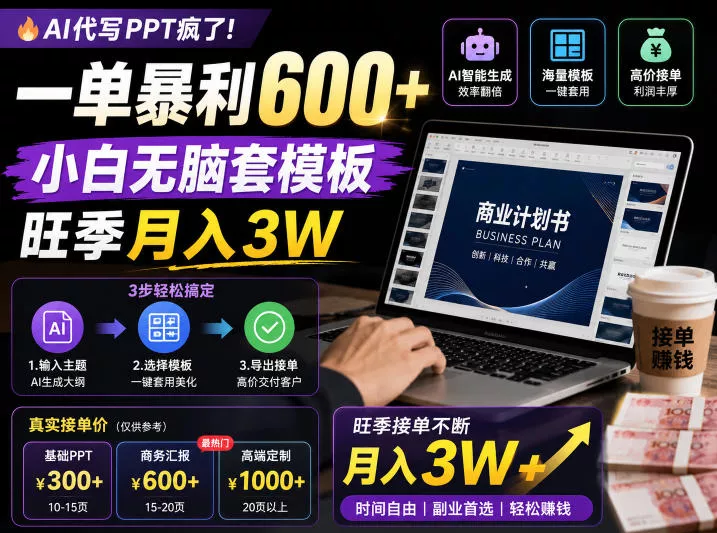 AI代写PPT疯了！一单暴利600+，小白无脑套模板，旺季月入3W，不用苦哈哈引流【揭秘】-知行阁轻创网-分享网络赚钱项目-全网首发副业项目实操平台-副业创业项目网