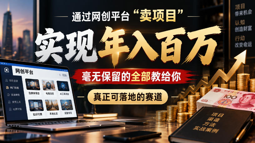 通过网创平台“卖项目”实现年入100w，毫无保留的全部教给你，真正可落地的赛道【揭秘】-知行阁轻创网-分享网络赚钱项目-全网首发副业项目实操平台-副业创业项目网