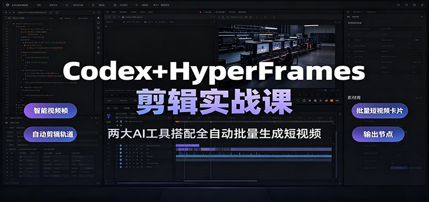 Codex+HyperFrames剪辑实战课：两大AI工具搭配全自动批量生成短视频-知行阁轻创网-分享网络赚钱项目-全网首发副业项目实操平台-副业创业项目网
