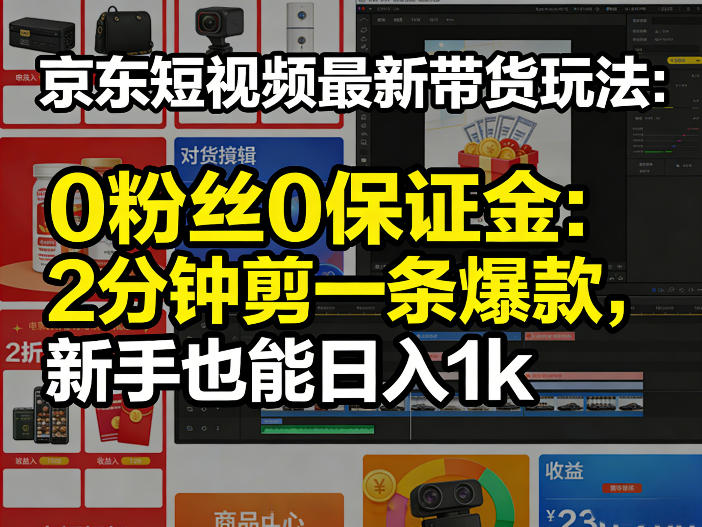 京东短视频最新带货玩法，0粉丝0保证金，2分钟剪一条爆款，新手也能日入1k+【揭秘】-知行阁轻创网-分享网络赚钱项目-全网首发副业项目实操平台-副业创业项目网