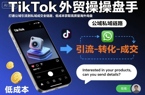 TikTok外贸操盘手,打通公域引流到私域成交全链路,低成本获取高质量海外询盘-知行阁轻创网-分享网络赚钱项目-全网首发副业项目实操平台-副业创业项目网