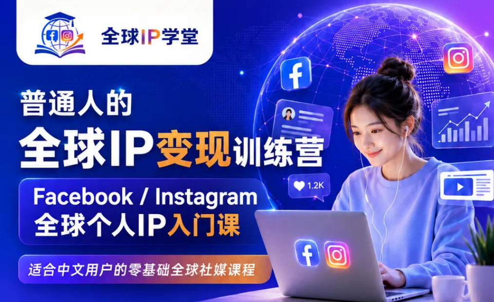 普通人的全球IP变现训练营，Facebook/Instagram全球个人IP入门课，零基础全球社媒课程-知行阁轻创网-分享网络赚钱项目-全网首发副业项目实操平台-副业创业项目网