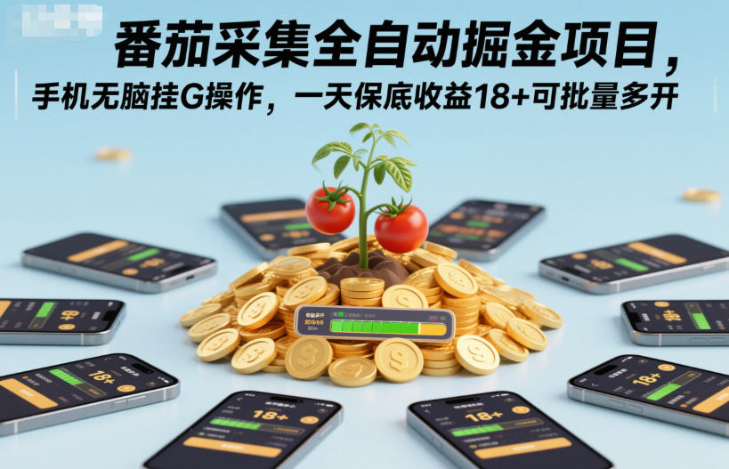 番茄采集全自动掘金项目，手机无脑挂G操作，一天保底收益18+可批量多开【揭秘】-知行阁轻创网-分享网络赚钱项目-全网首发副业项目实操平台-副业创业项目网