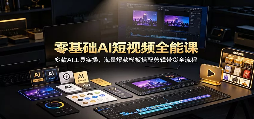 零基础AI短视频全能课:多款AI工具实操,海量爆款模板搭配剪辑带货全流程-知行阁轻创网-分享网络赚钱项目-全网首发副业项目实操平台-副业创业项目网