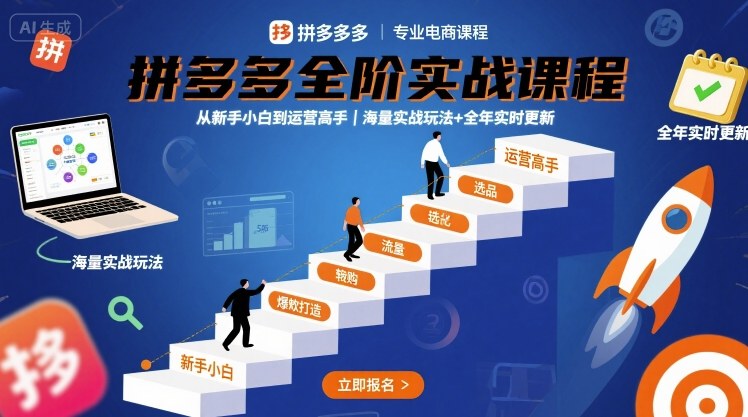 拼多多全阶实战课程，从新手小白到运营高手，海量实战玩法+全年实时更新【2025年10月更新】-知行阁轻创网-分享网络赚钱项目-全网首发副业项目实操平台-副业创业项目网