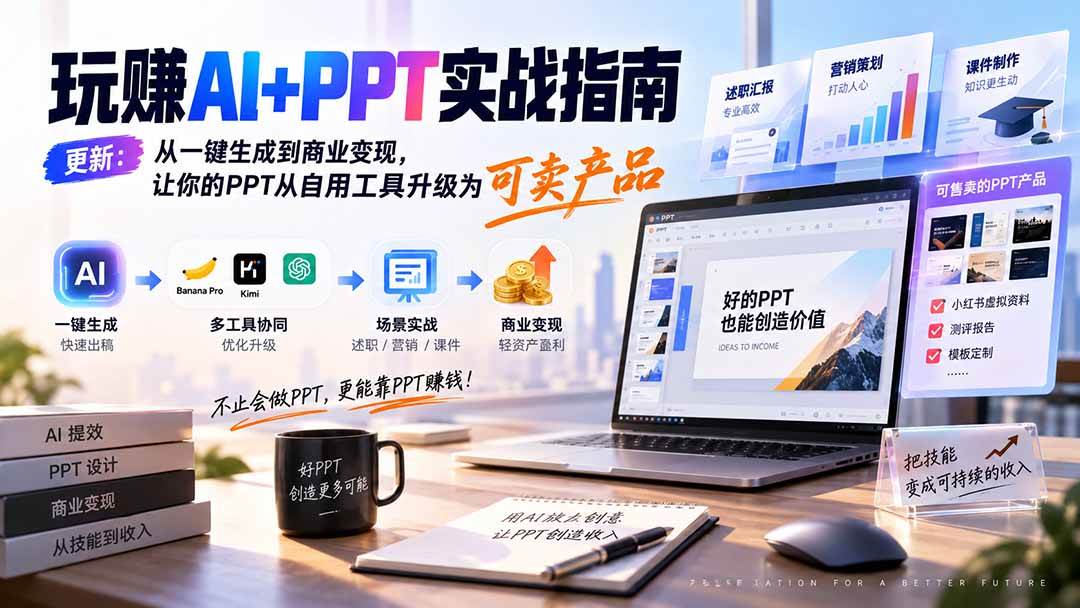 （20247期）玩赚AI+PPT实战指南-更新5月13：从一键生成到商业变现，让你的PPT从自用工具升级为可卖产品-知行阁轻创网-分享网络赚钱项目-全网首发副业项目实操平台-副业创业项目网