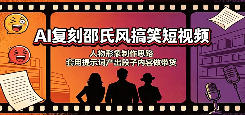 AI复刻邵氏风搞笑短视频:人物形象制作思路,套用提示词产出段子内容做带货-知行阁轻创网-分享网络赚钱项目-全网首发副业项目实操平台-副业创业项目网