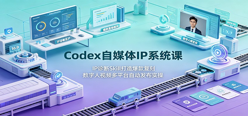 Codex自媒体IP系统课：IP诊断Skill打造爆款复刻，数字人视频多平台自动发布实操-知行阁轻创网-分享网络赚钱项目-全网首发副业项目实操平台-副业创业项目网