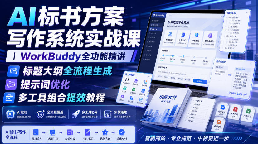 AI标书方案写作系统实战课｜WorkBuddy全功能精讲・标题大纲全流程生成・提示词优化・多工具组合提效教程-知行阁轻创网-分享网络赚钱项目-全网首发副业项目实操平台-副业创业项目网
