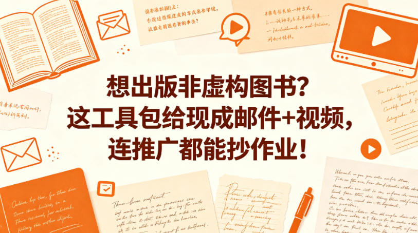 想出版非虚构图书？这工具包给现成邮件+视频，连推广都能抄作业！【原创双语字幕】-知行阁轻创网-分享网络赚钱项目-全网首发副业项目实操平台-副业创业项目网