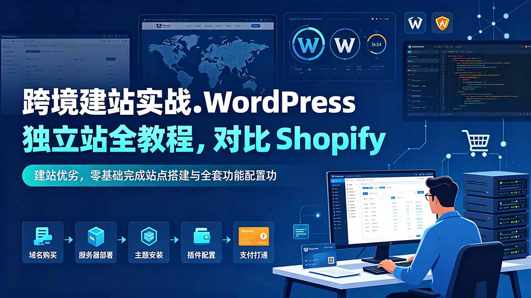 跨境建站实战：WordPress 独立站全教程，对比 Shopify 建站优劣，零基础完成站点搭建与全套功能配置-知行阁轻创网-分享网络赚钱项目-全网首发副业项目实操平台-副业创业项目网