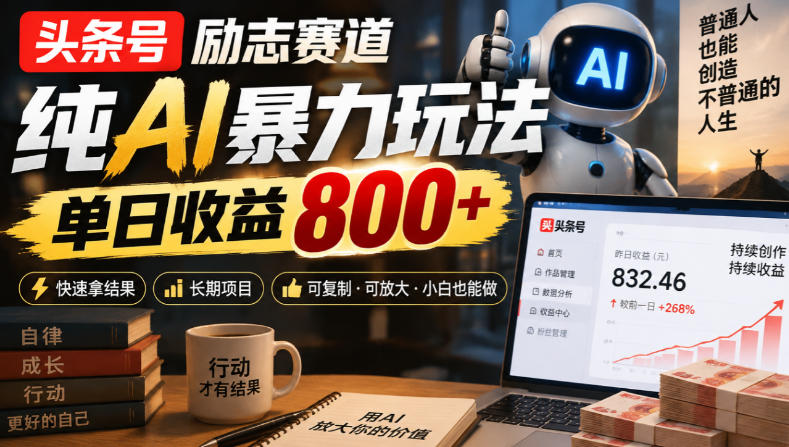头条号励志赛道，纯AI暴力玩法，单日收益800+，快速拿结果，长期项目-知行阁轻创网-分享网络赚钱项目-全网首发副业项目实操平台-副业创业项目网