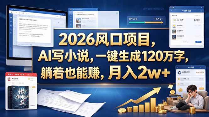 （20653期）2026 风口项目，AI 写小说，一键生成 120 万字，躺着也能赚，月入 2w +-知行阁轻创网-分享网络赚钱项目-全网首发副业项目实操平台-副业创业项目网