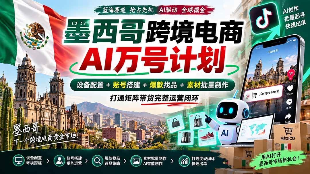 （20500期）墨西哥AI跨境电商万号计划｜设备配置+账号搭建+爆款找品+素材批量制作，打通矩阵带货完整运营闭环-知行阁轻创网-分享网络赚钱项目-全网首发副业项目实操平台-副业创业项目网