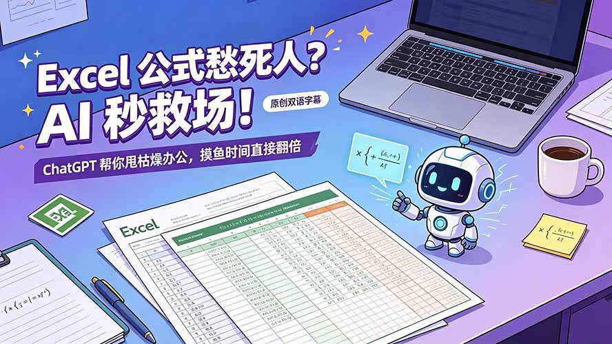 （19487期）Excel 公式愁死人？AI 秒救场！ChatGPT 帮你甩枯燥办公，摸鱼时间直接翻倍【原创双语字幕】-知行阁轻创网-分享网络赚钱项目-全网首发副业项目实操平台-副业创业项目网
