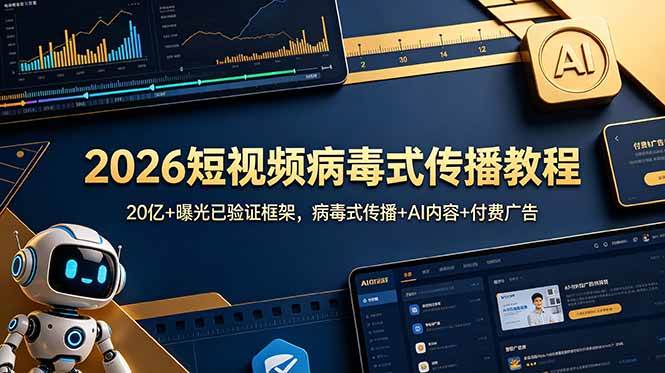（18986期）2026短视频病毒式传播教程：20亿+曝光已验证框架，病毒式传播+AI内容+付费广告-知行阁轻创网-分享网络赚钱项目-全网首发副业项目实操平台-副业创业项目网
