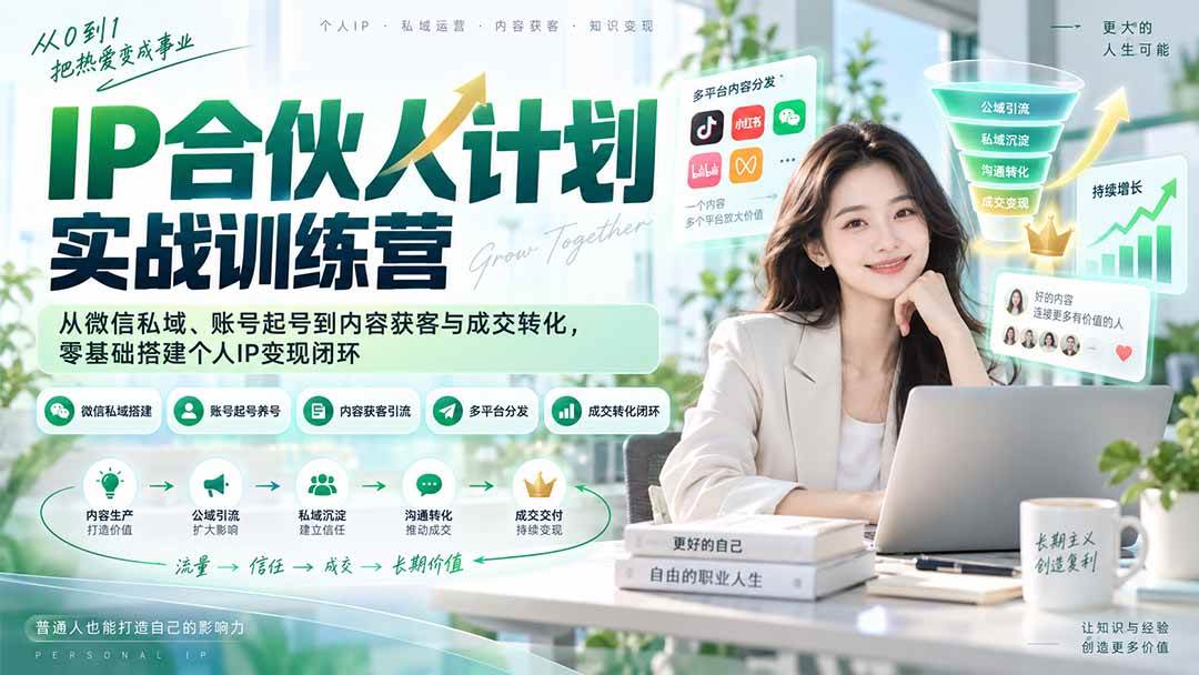 （20321期）IP合伙人计划实战训练营-更新：从微信私域、账号起号到内容获客与成交转化，零基础搭建个人IP变现闭环-知行阁轻创网-分享网络赚钱项目-全网首发副业项目实操平台-副业创业项目网